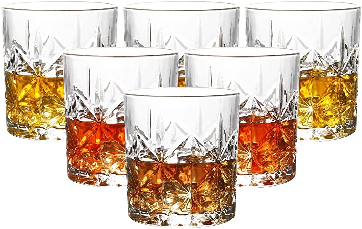 Vinsani 6pc Royal Whisky Glasses - Crystal Cut Transparent Whiskey Glasses Bar Gift Set for Men Women