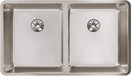 Elkay Lustertone Iconix ELUHH3118TPD Double Bowl Undermount Stainless Steel Sink with Perfect Drain