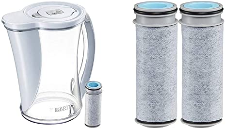 Brita Stream Water Pitcher with 1 Filter, 12 Cup, Ice & Stream Replacement Filters, 2 Count, Gray