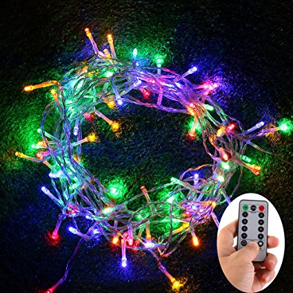 EchoSari 100 Leds Outdoor LED Fairy String Lights Battery Operated with Remote (Dimmable, Timer, 8 Modes) - Multicolor
