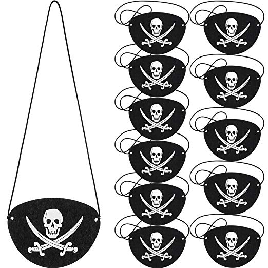 Tatuo 12 Pack Pirate Eye Patches Black Felt One Eye Skull Captain Eye Patches for Halloween Christmas Pirate Theme Party