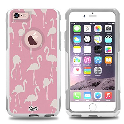 iPhone 6 Case White Pink Flamingos [Dual Layered] Protective Commuter Case for iPhone 6S White Case by Unnito