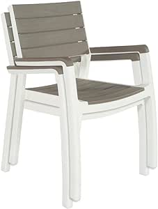 Keter Harmony - Set di 2 sedie impilabili per interni ed esterni, per sala da pranzo e intrattenimento, 2 pezzi, colore cappuccino e bianco