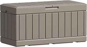 Greesum 82 Gallon Resin Deck Box Large Outdoor Storage for Patio Furniture, Garden Tools, Pool Supplies, Weatherproof and UV Resistant, Lockable, Coffee