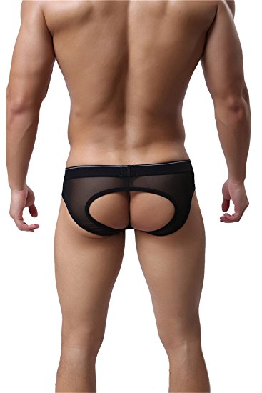 Barsty Men's Sexy Buttocks Thong Hollow-Out Thong Elastic Smooth Bikini Tops