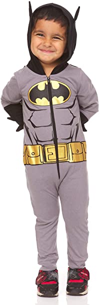 Batman Romper Bodysuit For Toddler Boys with Goldtone Icon Belt 3D Ear and Spikes