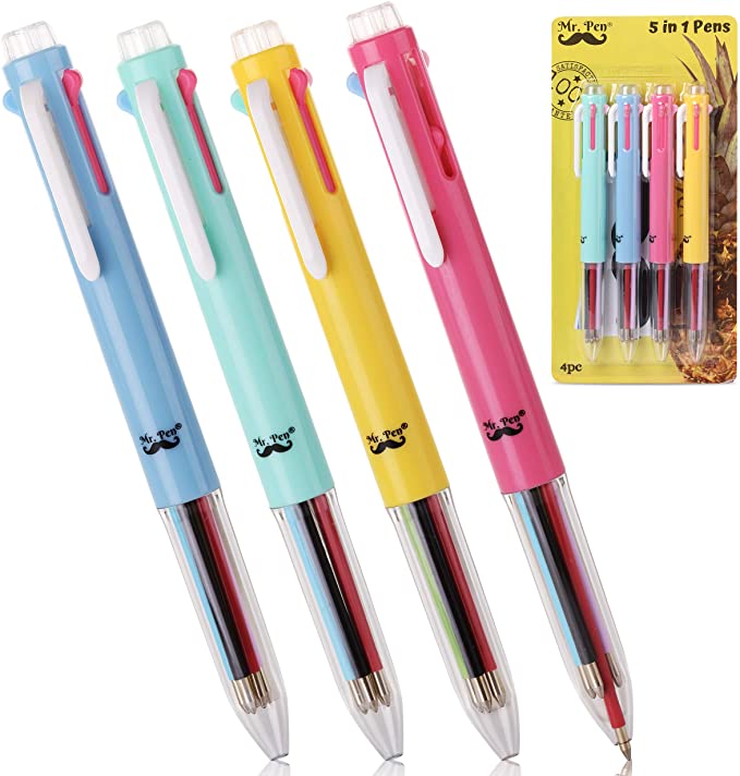 Mr. Pen- Multicolor Pens, Multicolor 5 in 1 Ballpoint Pens, 4 Pack, Multicolor Pen in One, Colored Pen, Multi Colored Pens, Multi Pen, Nursing Pens, Color Changing Pens, Multicolored Pens, Fun Pens