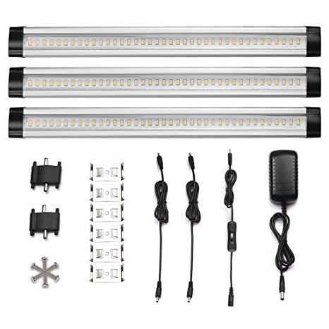 B-right 12-inch Under Cabinet Light, LED Under Counter Light with Switch Control, 24W Fluorescent Tube Equivalent, 3 Panels Kit, 900lm, Total of 12W, 3000K Warm White, LED Closet Lighting