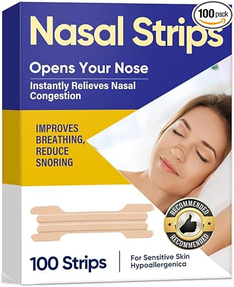 Nasal Strips for Snoring, 100 Pcs Extra Strength Nose Strips for Breathing, Anti Snoring Device for Snoring Solution, Relieve Nasal Congestion for Men & Women, Improved Airflow and Comfortable Fit