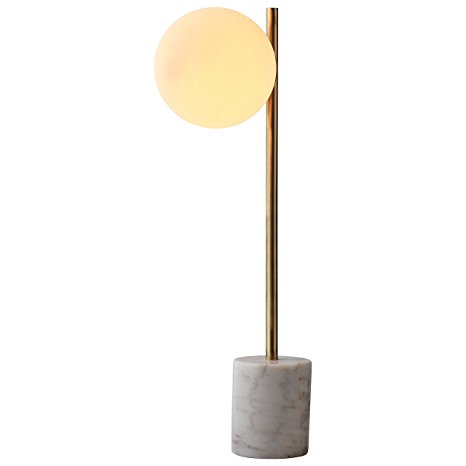 Rivet Modern Glass Globe and Marble Table Lamp With LED Bulb, 23"H, Brass, White