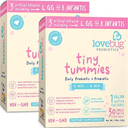 Lovebug Tiny Tummies Probiotic, 60 Packets, Infant & Baby probiotics Support for Babies 0-6 Months Old, Oral Probiotics Kids - Helps Reduce Crying & Fussiness