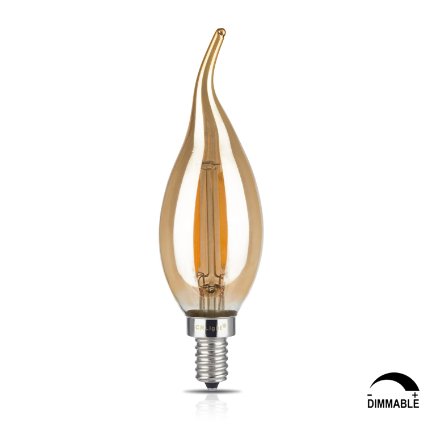 CRLight 4W Dimmable LED Filament Candle Light Bulb, 2500K Warm White 400LM, E12 Candelabra Base Lamp, C35 Flame Shape Bent Tip, Gilded Glass Cover, 40W Incandescent Equivalent