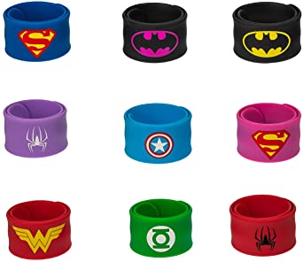 Superhero Slap Bracelet, Chelvee Slap Bracelet for Kids Boys & Girls Birthday Party Supplies Favors Wristband Accessories Wrist Strap (9 in pack)
