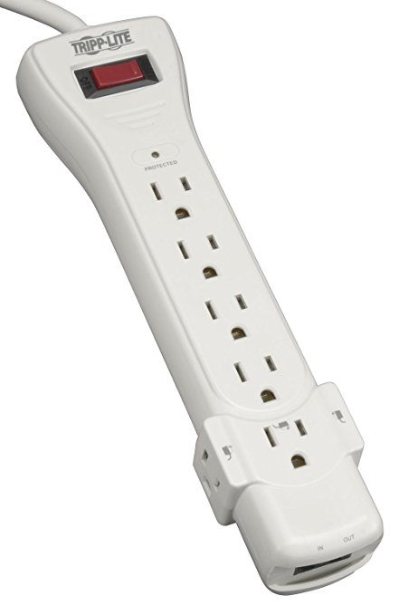 Tripp Lite 7 Outlet Surge Protector Power Strip 12ft Cord Right Angle Plug 1080 Joules Tel & $50K INSURANCE (SUPER6TEL12)