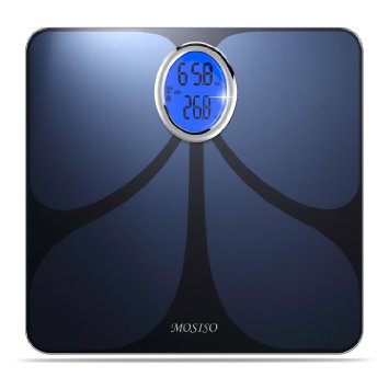 Mosiso - Bluetooth Smart Connected Body Fat Scale with Large Backlit LCD, Smart Body Analyzer, Measures 8 Parameters with FREE App for iPhone, iPad, iPod and Android Smart Phones and Tablets, Blue