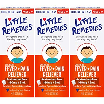 Little Remedies Children's Fever   Pain Reliever | Natural Grape Flavor | 4 oz | Pack of 3 | for Ages 2
