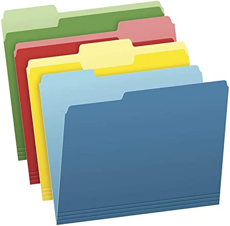Two-Tone Color File Folders, Letter Size, Assorted Colors (Bright Green, Yellow, Red, Blue), 1/3-Cut Tabs, Assorted, 36 Pack (03086), 4-Color, 1 Pack