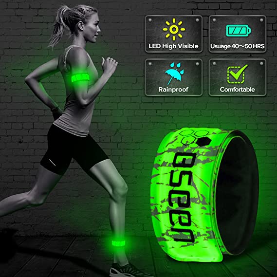 BSEEN LED Armband, 2ed Generation LED Slap Bracelets, Patented Heat Sealed Glow in The Dark Water/Sweat Resistant Glowing Sports Wristbands for Running, Cycling, Hiking, Jogging