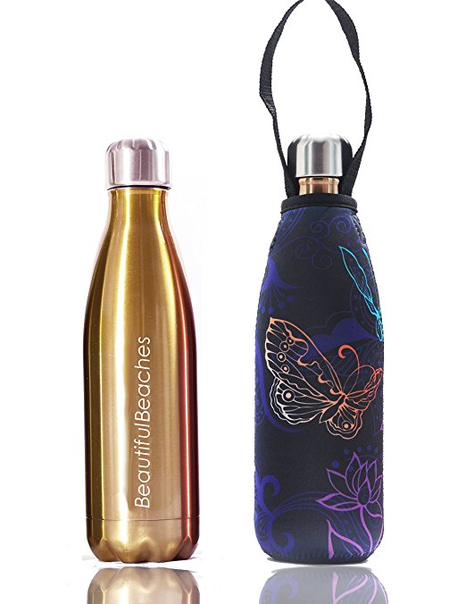 BBBYO Premium Double Wall Insulated Stainless Steel Water Bottle   Protective Carry Cover COMBO available in 17oz, 25oz and 34oz sizes. GREAT VALUE, BOTTLE AND COVER!!!