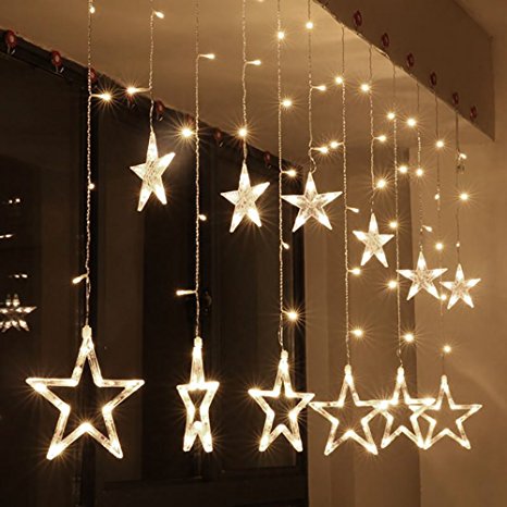 Zology LED Star Curtain String Light, 138 LED Fairy Strip Rope Lamp Window Light for Bedroom Kids Room Wedding Party Hallowen Birthday Tree Supplies
