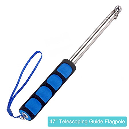 Guide Flag Pole, BonyTek Telescoping Stainless Steel Guide Flagpole Teaching Pointer for Tour Guides Tour Groups Travel Marchers Flags Banners Teachers, From 9.5 Extends to 47 Inch (47'' Flagpole)