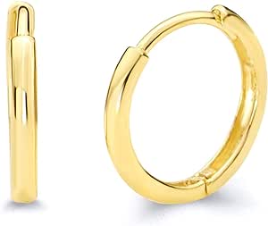 14k REAL Yellow Gold 2mm Thickness Hoop Huggie Earrings - 3 Different Size Available