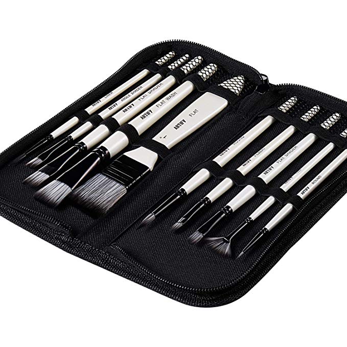 Artify 2019 New 10 Pcs Paint Brush Set Includes a Carrying Case Perfect for Acrylic, Oil, Watercolor and Gouache Painting