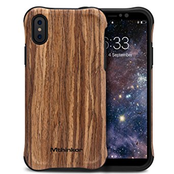 iPhone X Case Mthinkor Heavy Duty Drop Protection Slim Protective Case Wood Grain Design Shockproof Case for iPhone X ( Rosewood )