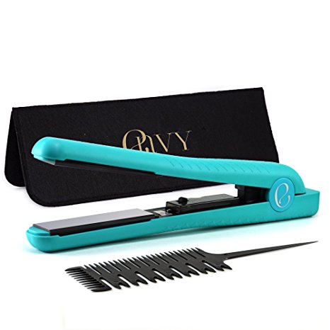 Envy Dual Voltage 110v - 220v Professional 1.25-Inch Ceramic Flat Iron Hair Straightener with Comb and Case, Turquoise