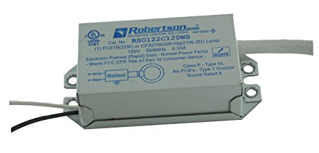 ROBERTSON 3P20025 RSO122C120WS /A eBallast, Preheat Rapid Start, 1 Lamp (FC8T9), Normal Power Factor, 120Vac.