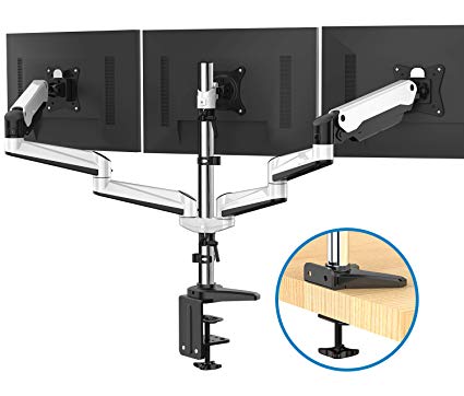 Triple Monitor Stand - Full Motion Articulating Aluminum Gas Spring Monitor Mount Fit Three 17 to 32 inch LCD Computer Screens with Clamp, Grommet Kit