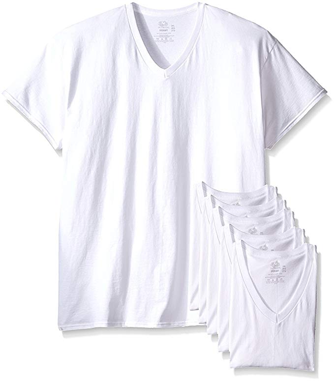 Fruit of the Loom Men's Tucked V-Neck T-Shirt (White, X-Large / 46" - 48" Chest)