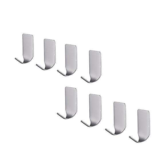 KES Bathroom Self Adhesive Towel and Robe Hook by 3M Adhesive, Brushed Stainless Steel, 8 Pieces, A7068-2-P8