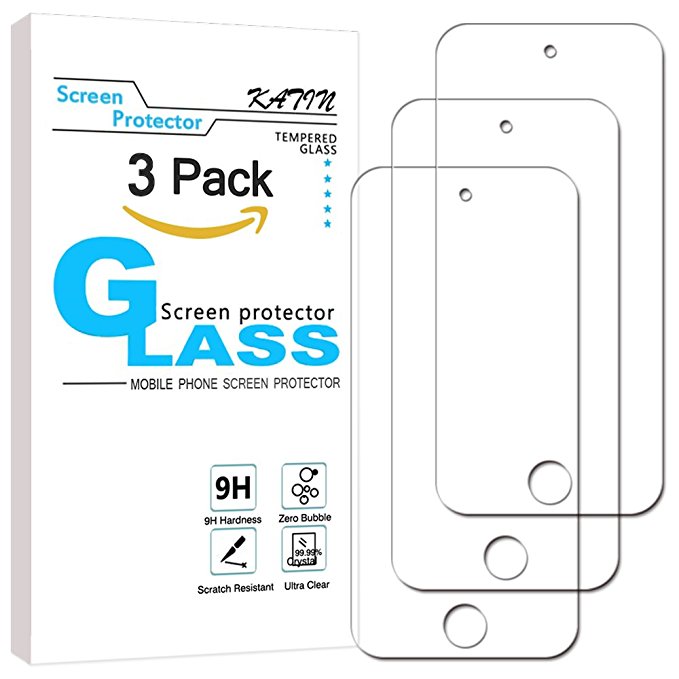 [3-Pack] iPod Touch 6 Screen Protector - KATIN Apple iPod Touch 6G (6th Generation) / 5G (5th Generation) Tempered Glass [No-Bubble] 9H Hardness with Lifetime Replacement Warranty