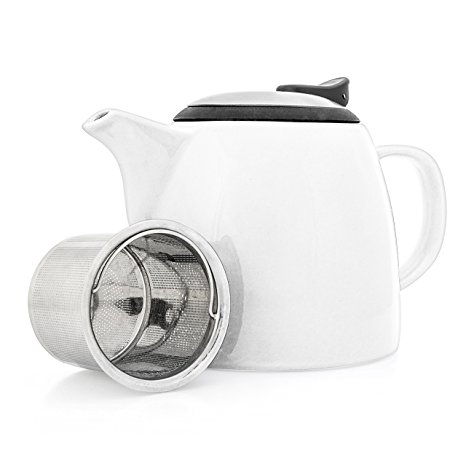 Tealyra - Drago Ceramic Small Teapot White - 22oz (2-3 cups) - With Stainless Steel Lid and Extra-Fine Infuser for Loose Leaf Tea - BPA Lead-free - 650ml