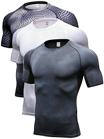 Yuerlian Men's Sports Compression Shirts Quick Dry T-Shirts 3 Pack