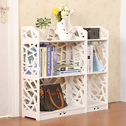 D-line Wood and Plastic Bookcase Bookshelf Storage Shelf, White, Set of 2