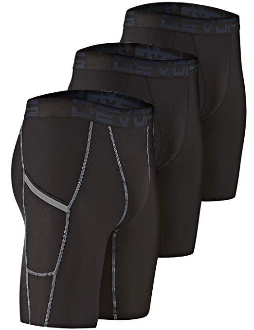 DEVOPS Men's 3 Pack Sports Performance Active Compression Cool Dry Baselayer Shorts