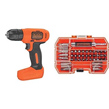 BLACK DECKER 8V MAX Cordless Drill/Driver (BDCD8C) with BLACK DECKER BDA42SD 42-Piece Standard Screwdriver Bit Set