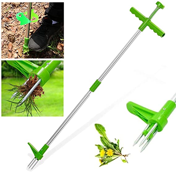 Standing Plant Root Remover Tool with 3 Stainless Steel Claws Granpas Weeding Tools for Garden Dandelion Puller Alloy Pole Manual Remover Weed Puller Hand Tool Weed Picker with 39" Long Handle