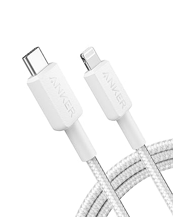 Anker Powerline III 3ft Braided White USB C to Lightning Cable, Apple Mfi Certified, Double Nylon Braided Cable with Fast Charging, Data Sync Compatibility & Power Delivery (PD) use for IPhone 14, 14 Plus, 14 Pro Max, Iphone13, 13 Pro, other IPhones, IPads & Ipods (3ft Braided White)