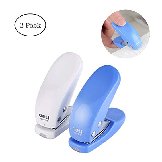 Mini Type 1-Hole Punch with Scrap Collector - 2 Pcs White & Blue