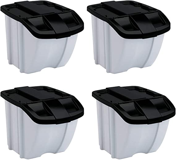 Suncast 18 Gallon Indoor or Outdoor Stacking Recycle Storage Bin, Gray (4 Pack)