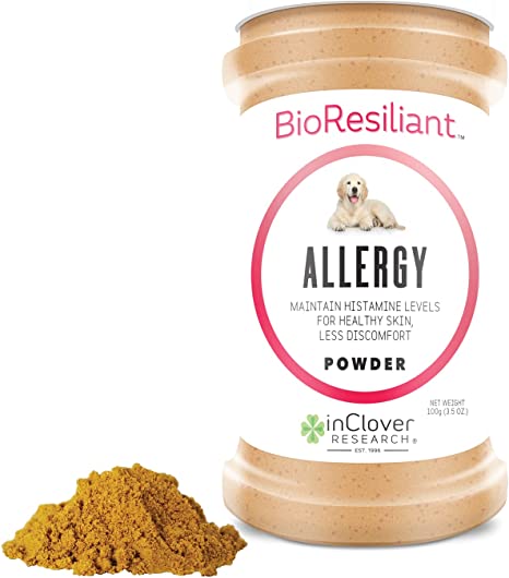 Dog Allergy Relief Supplement by InClover, BioResiliant Treat Powder Supplement for Dogs with Seasonal Allergies, Natural Dog Allergy Support with Tumeric, Mangosteen Helps Maintain Histamine Levels