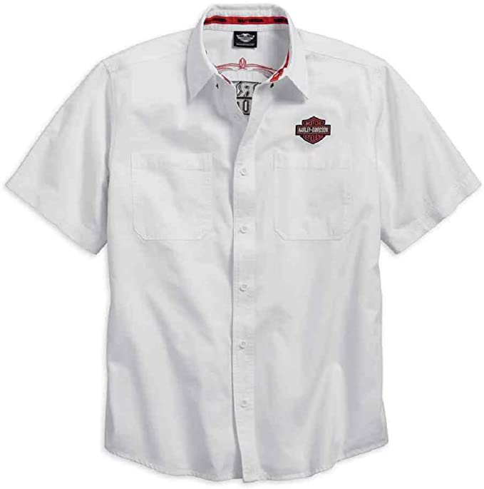 Harley-Davidson® Men's Pinstripe Flames Button Woven Shirt, White 99050-16VM