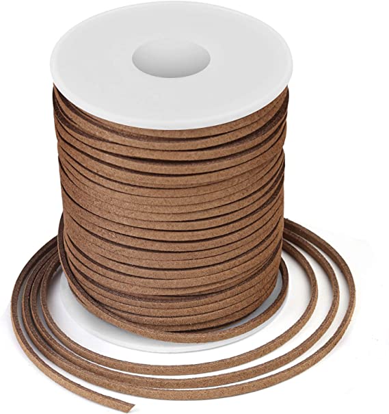 Leather String, Flat Suede Cord Faux Leather Cord Thin Leather Lace for Bracelets, Necklaces, Jewelry Making and Art Crafts (2.7MM Brown)