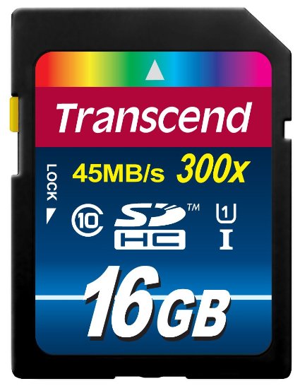 Transcend 16GB SDHC Class 10 UHS-1 Flash Memory Card Up to 45MBs TS16GSDU1E