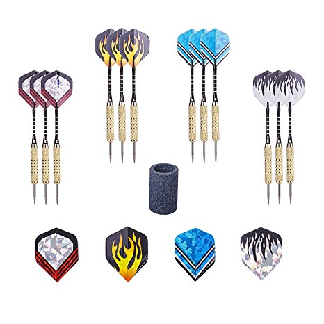 AZPLACE Steel Tip Darts 12Pack 18 grams with Aluminum Shafts and Brass Barrels  extra dart sharpener  Storage Bag– Perfect Dart Tips Set for Professional or Beginner Throwing