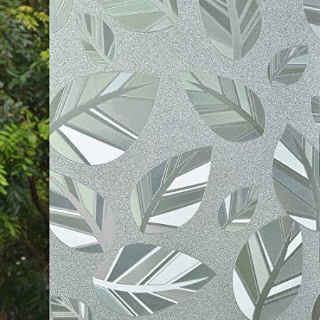 VSUDO 17.7" x 157.5" No Glue Static Cling Privacy Window Film, Magnolia Leaf Pattern Home Decor Window Tint Sticker (19.38 sq. ft)