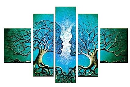 Santin Art - Wood Framed on the Back Wall Art Blue Tree Human Body Home Decoration Landscape Paintings on Canvas 5pcs/set Mixord